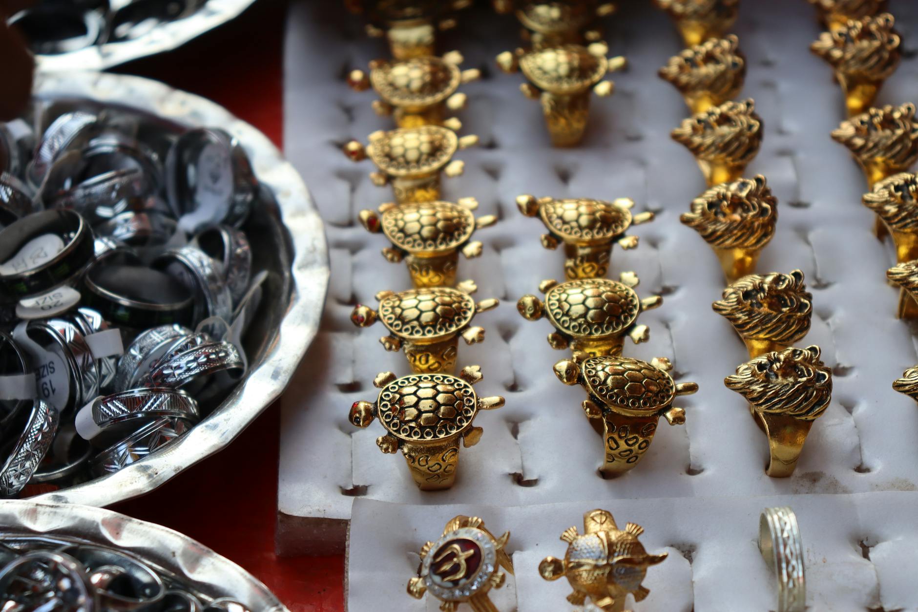 Closeup of handcrafted gold jewelry